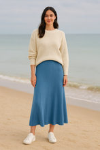 Load image into Gallery viewer, Mid blue fine rib midi skirt