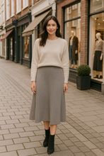 Load image into Gallery viewer, Light grey fine rib midi skirt