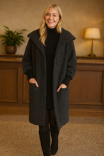 Load image into Gallery viewer, Charcoal grey hooded coat