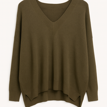 Load image into Gallery viewer, Light brown v neck oversized jumper