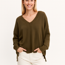 Load image into Gallery viewer, Light brown v neck oversized jumper