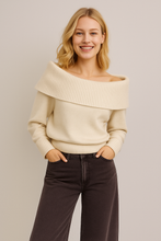 Load image into Gallery viewer, Soft cream off the shoulder sweater
