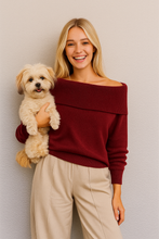 Load image into Gallery viewer, Burgundy off the shoulder sweater
