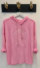 Load image into Gallery viewer, Soft pink cotton mix hoody with raised motif
