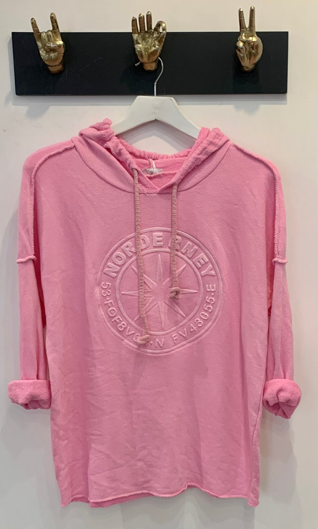 Soft pink cotton mix hoody with raised motif